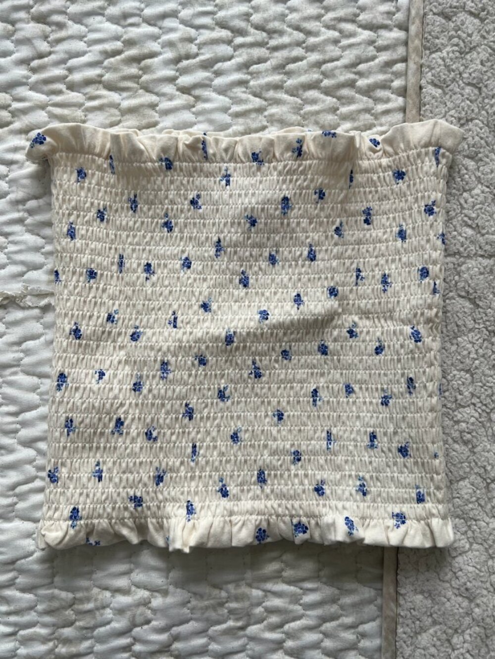 Cream Tube Top with Blue Floral Print – Size S